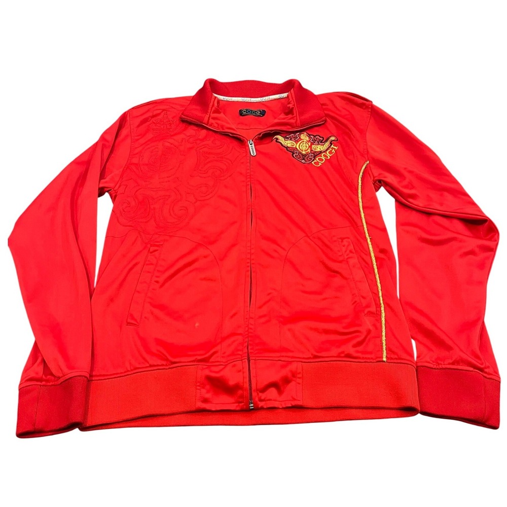 COOGI Track Jacket Mens XL Red Embroidered Crest Full Zip Streetwear Coat